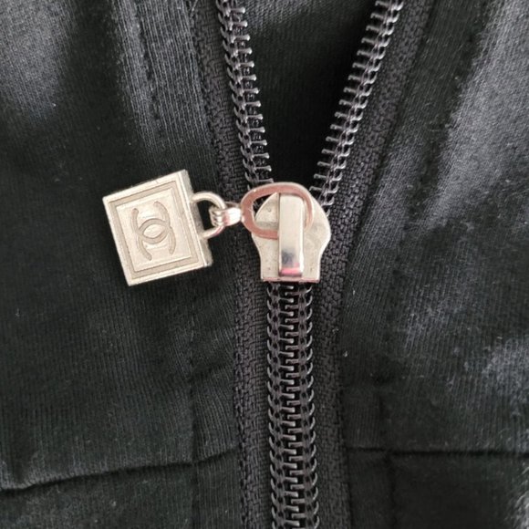 Authentic CHANEL vintage coco logo cotton zip-up blouse black size L (US M) - Picture 7 of 13
